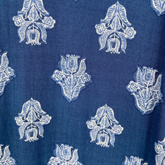 J. Jill Tunic Blouse Women's Size M Blue Floral Mixed Print Bohemian - Picture 11 of 14